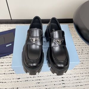 Prada Black Leather Lug-Sole Loafers
